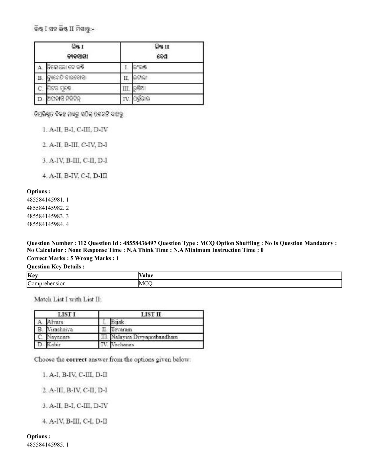 CUET 2023 English Odia Shift 3 Question Papers - 22 June 2023 - Page 138