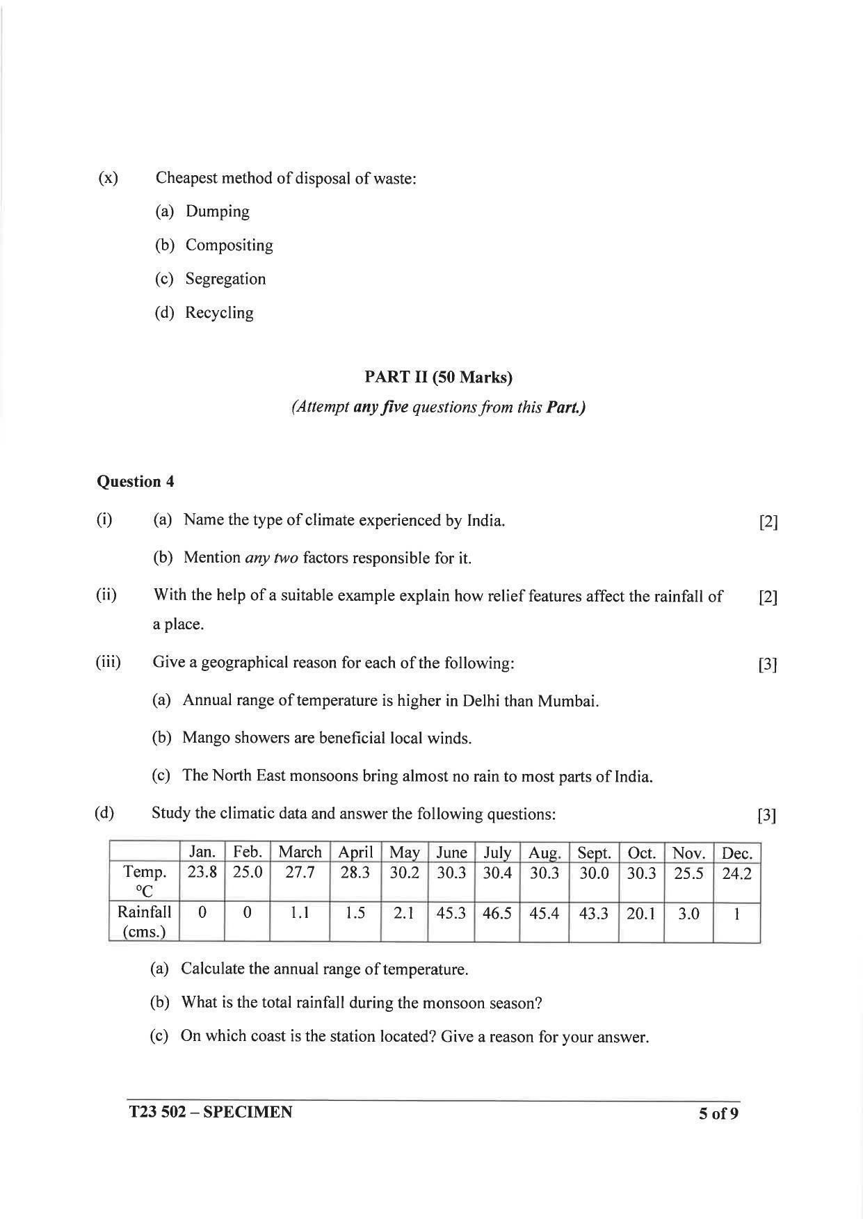 ICSE Class 10 Geography Sample Paper 2023 - Page 5