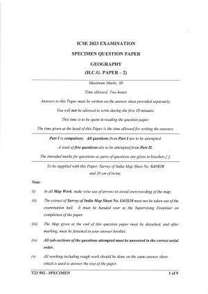ICSE Class 10 Geography Sample Paper 2023
