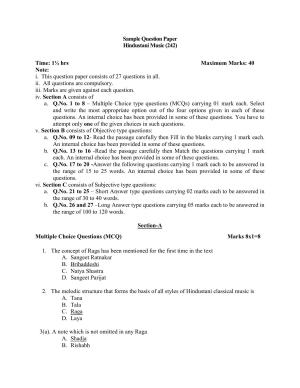 NIOS Class 10 Hindustani Sangeet (242) Sample Paper
