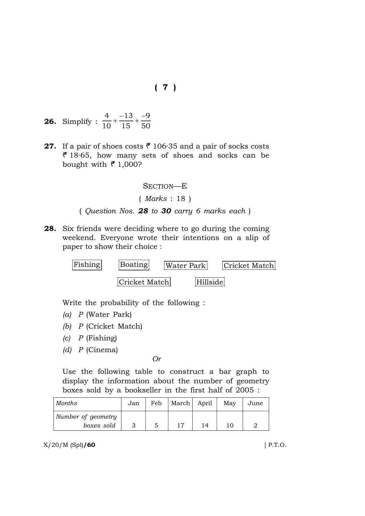 Meghalaya Board (MBOSE) Class 10 MATHEMATICS ( Special ) 2020 Question Paper - Page 7