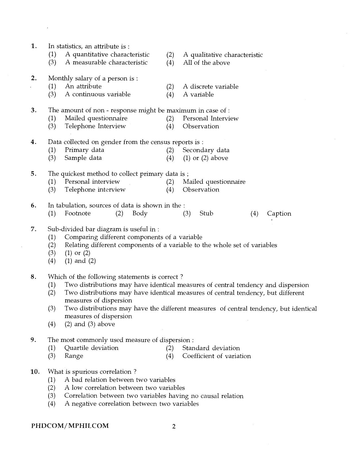 IGNOU PhD Entrance Test Ph.D./M.Phil. (Commerce) Programme 2016 Question Paper - Page 2
