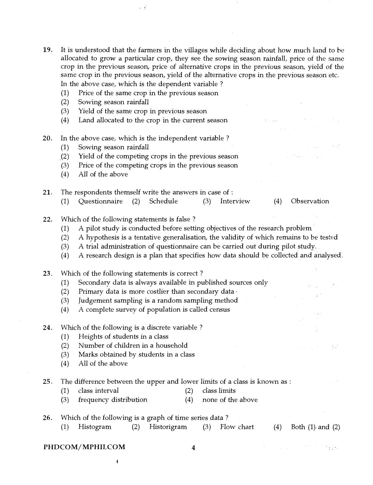 IGNOU PhD Entrance Test Ph.D./M.Phil. (Commerce) Programme 2016 Question Paper - Page 4