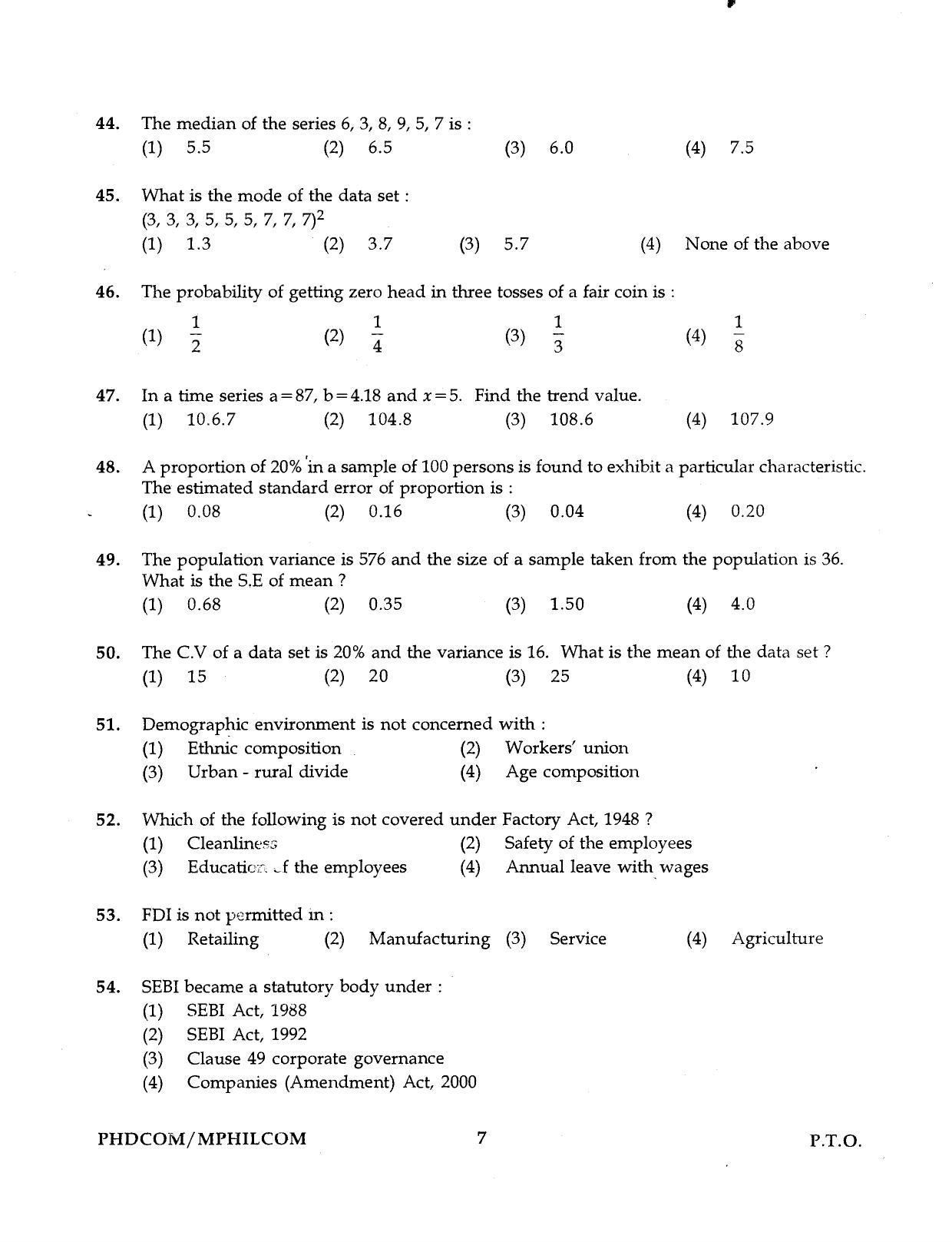 IGNOU PhD Entrance Test Ph.D./M.Phil. (Commerce) Programme 2016 Question Paper - Page 7