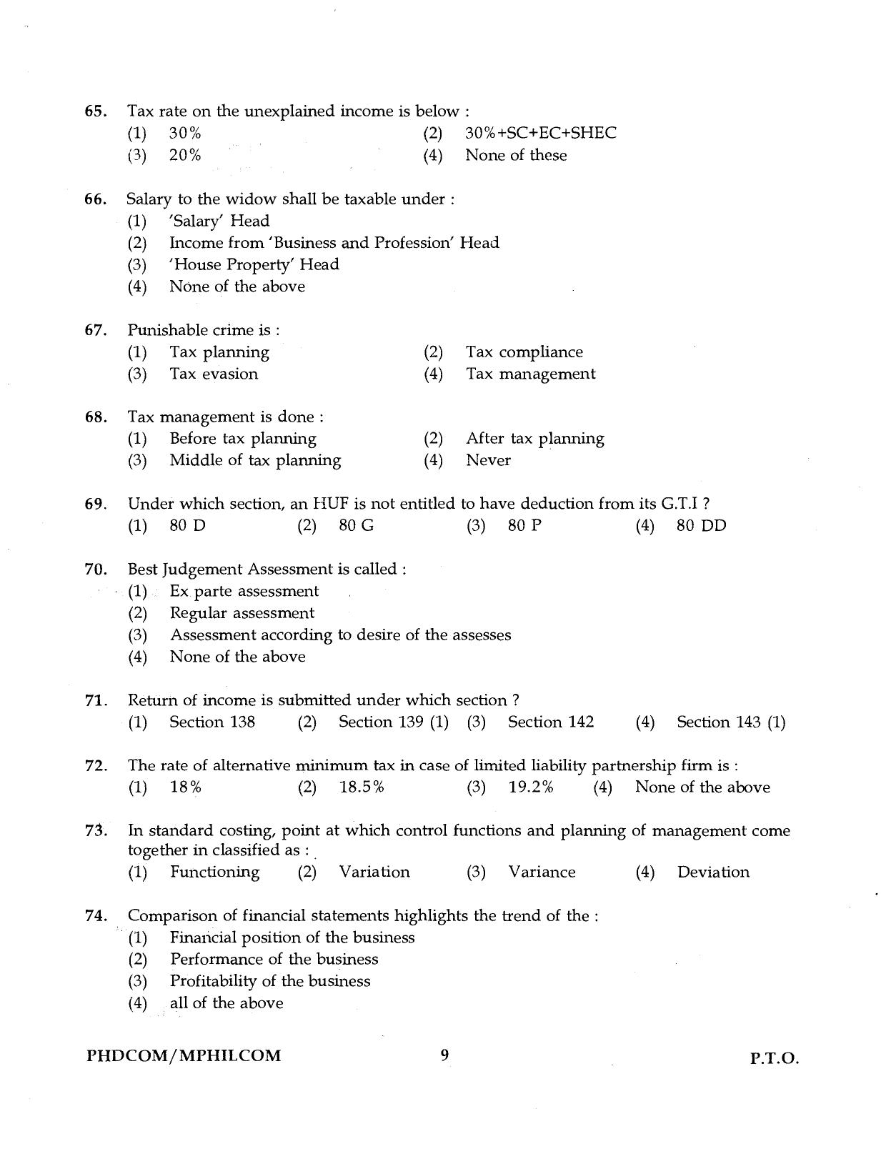 IGNOU PhD Entrance Test Ph.D./M.Phil. (Commerce) Programme 2016 Question Paper - Page 9