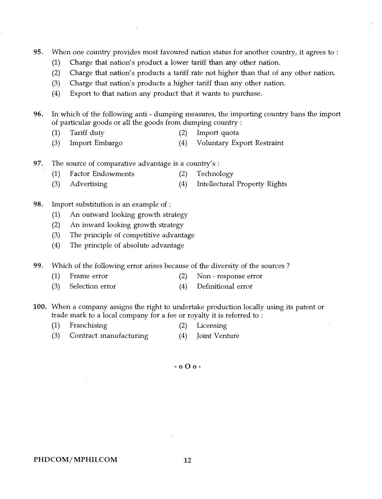 IGNOU PhD Entrance Test Ph.D./M.Phil. (Commerce) Programme 2016 Question Paper - Page 12