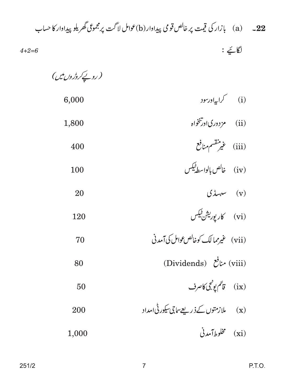 CBSE Class 12 251-2 ECONOMIC URDU VERSION 2018 Question Paper - Page 7