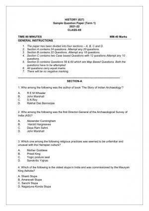 CBSE Class 12th History Sample Question Paper 2021-22