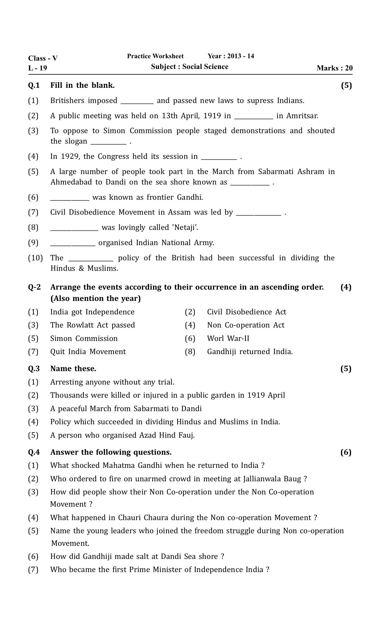 Worksheet for Class 5 Social Science Assignment 19 - Page 3
