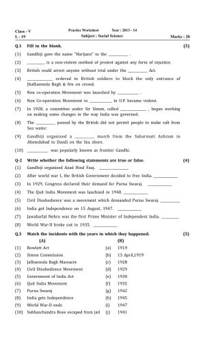 Worksheet for Class 5 Social Science Assignment 19
