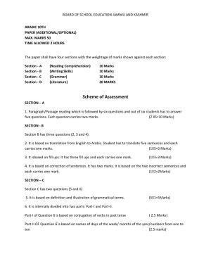 JKBOSE Class 10 Arabic Model Question Paper 2023