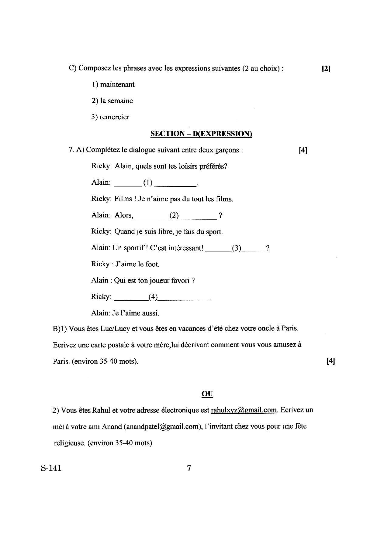 Goa Board Class 10 French Tl  (March 2019) Question Paper - Page 7