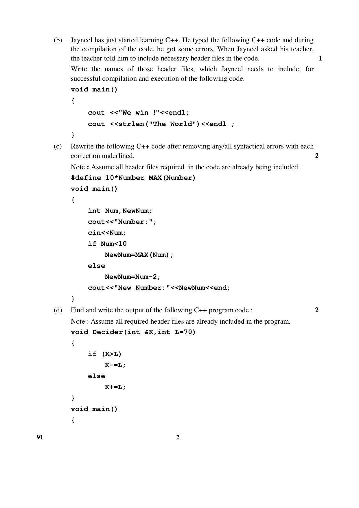 CBSE Class 12 91 (Comp. Sci) 2017-comptt Question Paper - Page 2