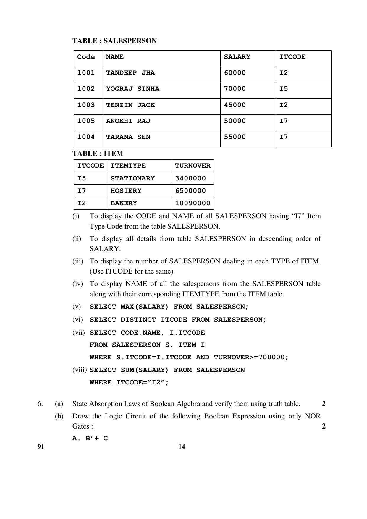 CBSE Class 12 91 (Comp. Sci) 2017-comptt Question Paper - Page 14