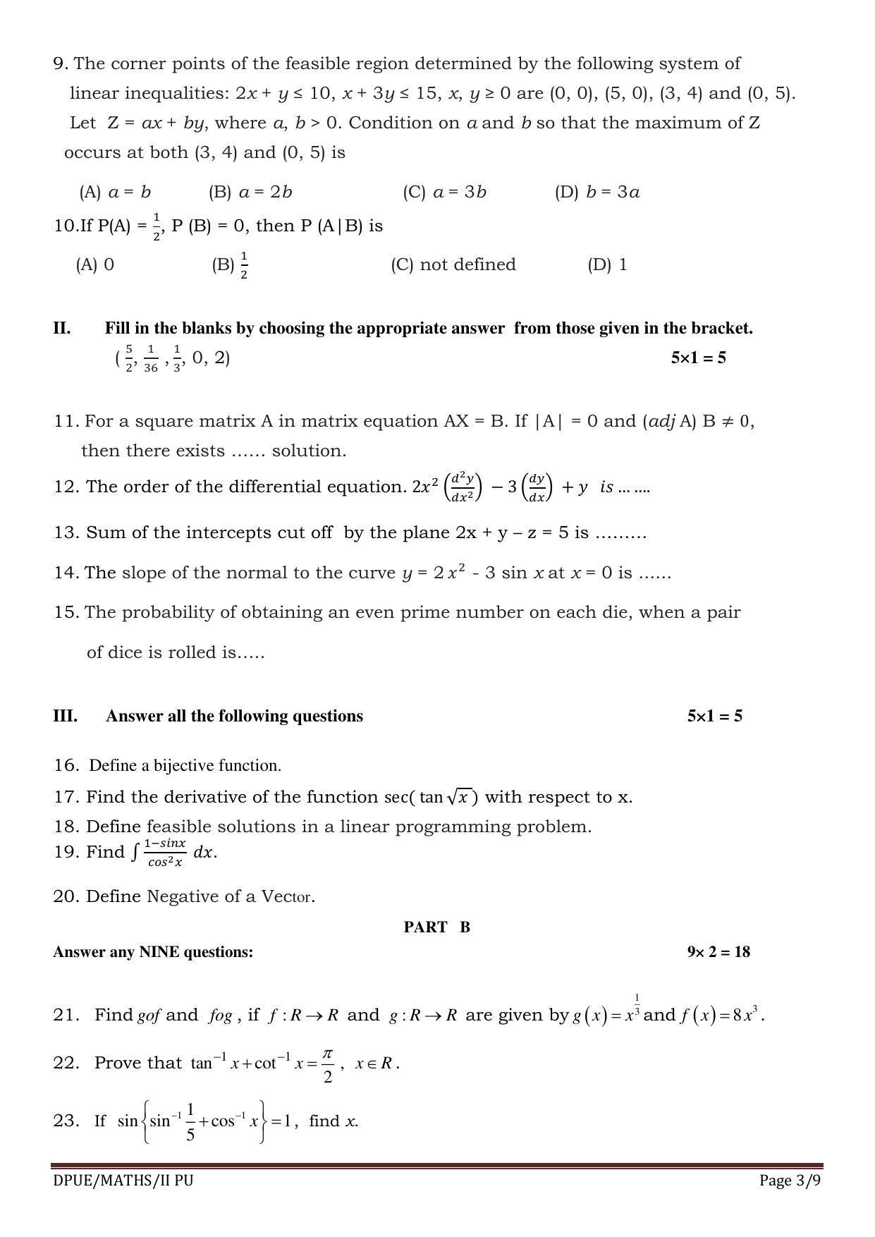 Karnataka II PUC Mathematics Model Question Paper 2023 - Page 3