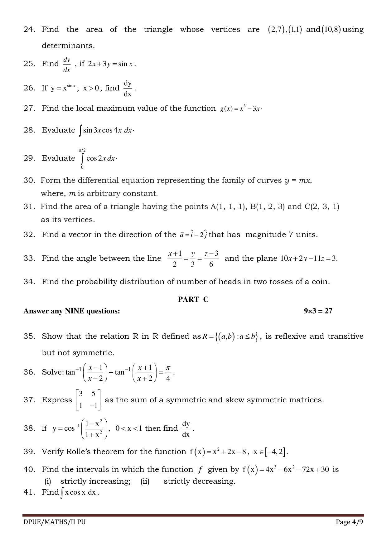 Karnataka II PUC Mathematics Model Question Paper 2023 - Page 4