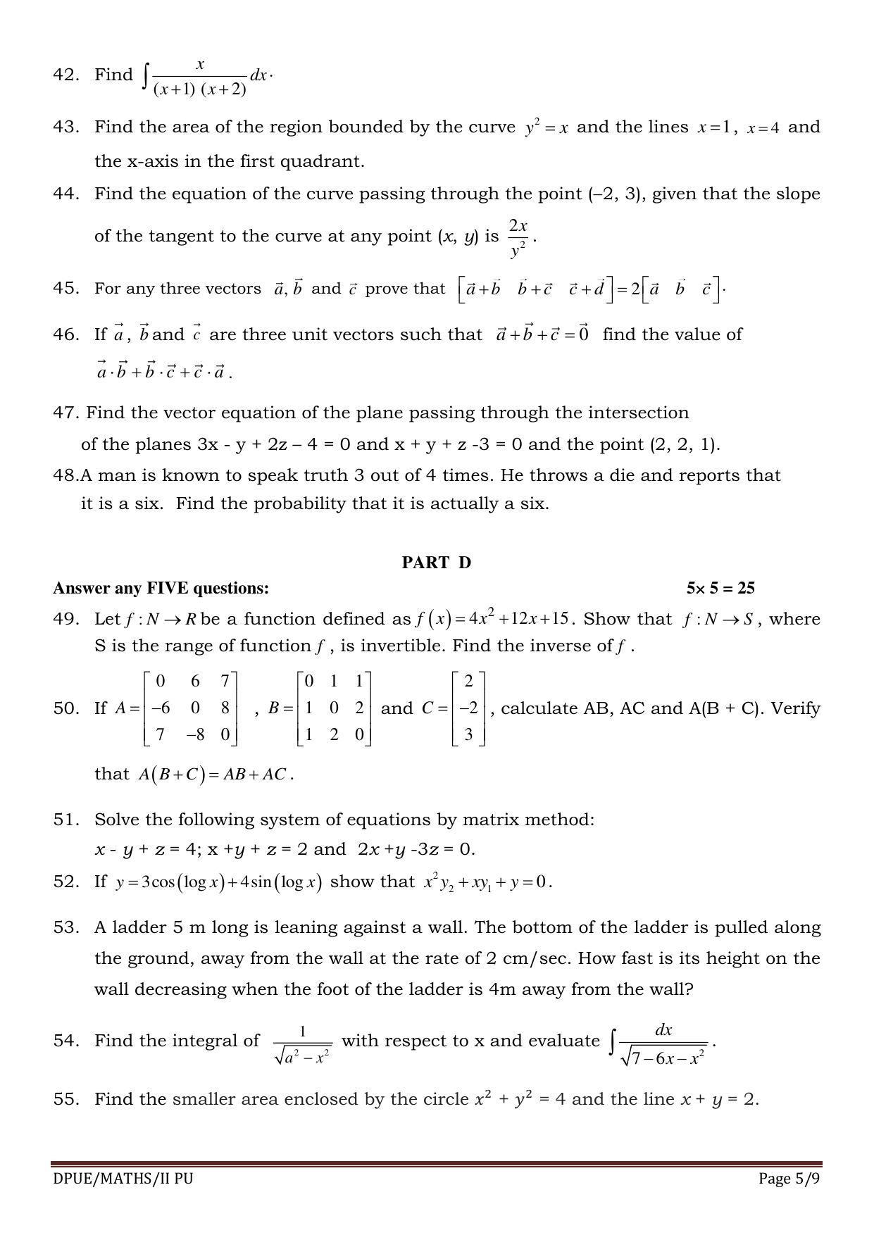 Karnataka II PUC Mathematics Model Question Paper 2023 - Page 5