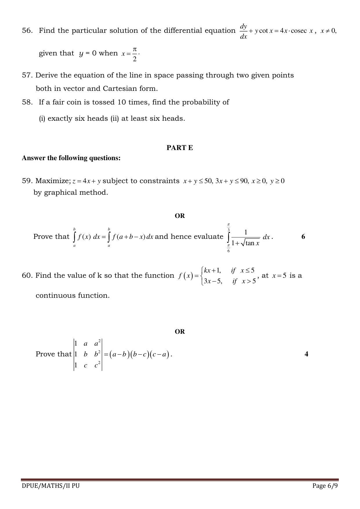 Karnataka II PUC Mathematics Model Question Paper 2023 - Page 6