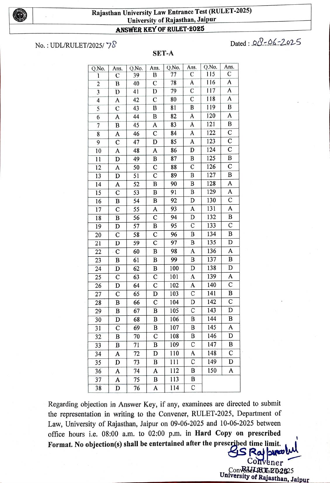 Final RULET 2025 Answer Key - Page 1