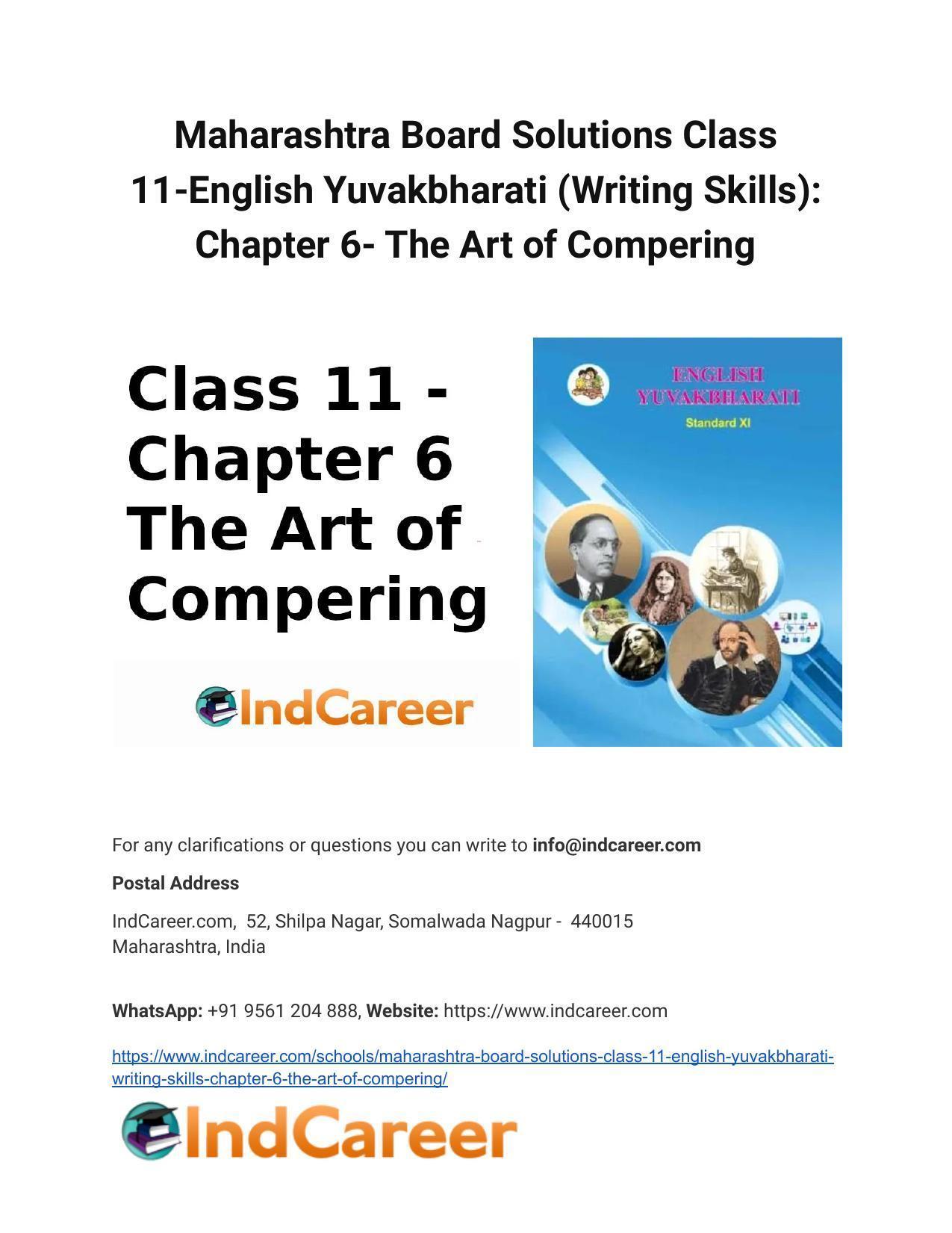 Maharashtra Board Solutions Class 11-English Yuvakbharati (Writing Skills): Chapter 6- The Art of Compering - Page 1