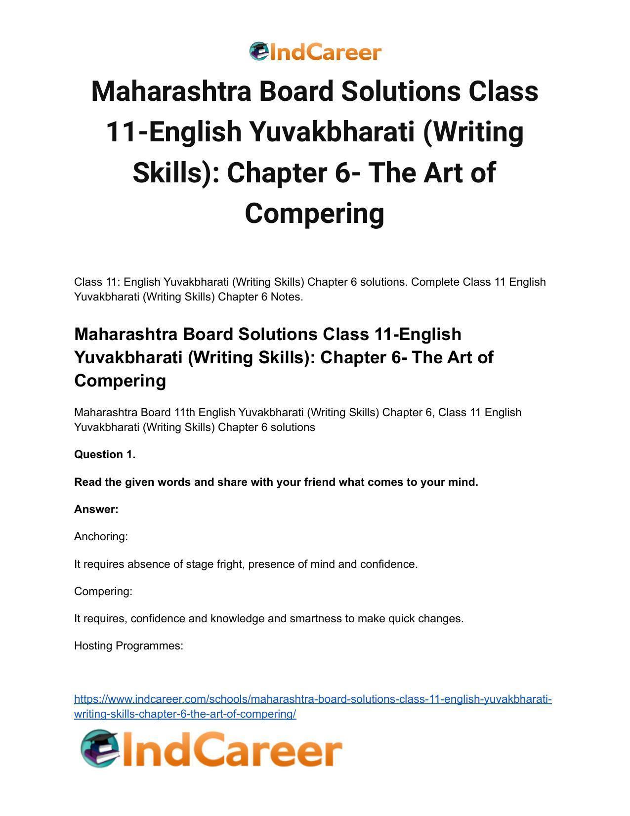 Maharashtra Board Solutions Class 11-English Yuvakbharati (Writing Skills): Chapter 6- The Art of Compering - Page 2