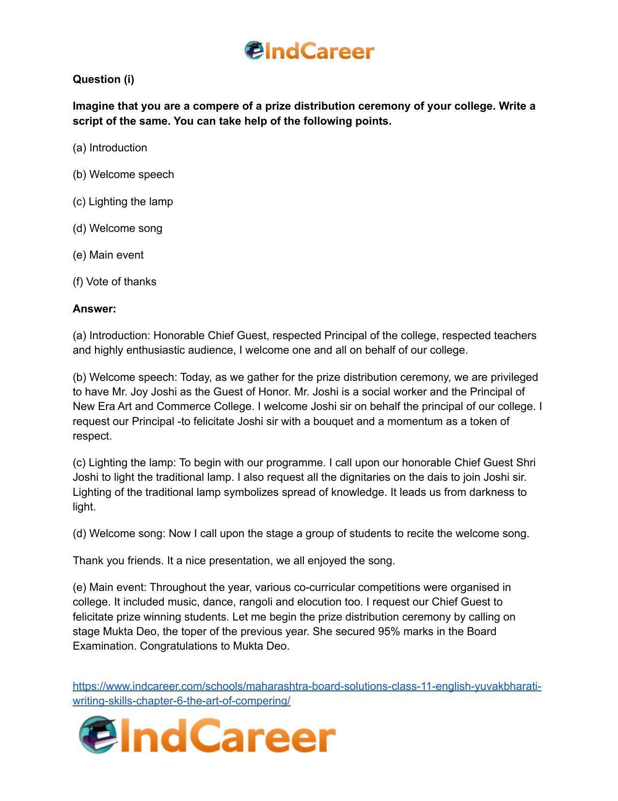 Maharashtra Board Solutions Class 11-English Yuvakbharati (Writing Skills): Chapter 6- The Art of Compering - Page 5