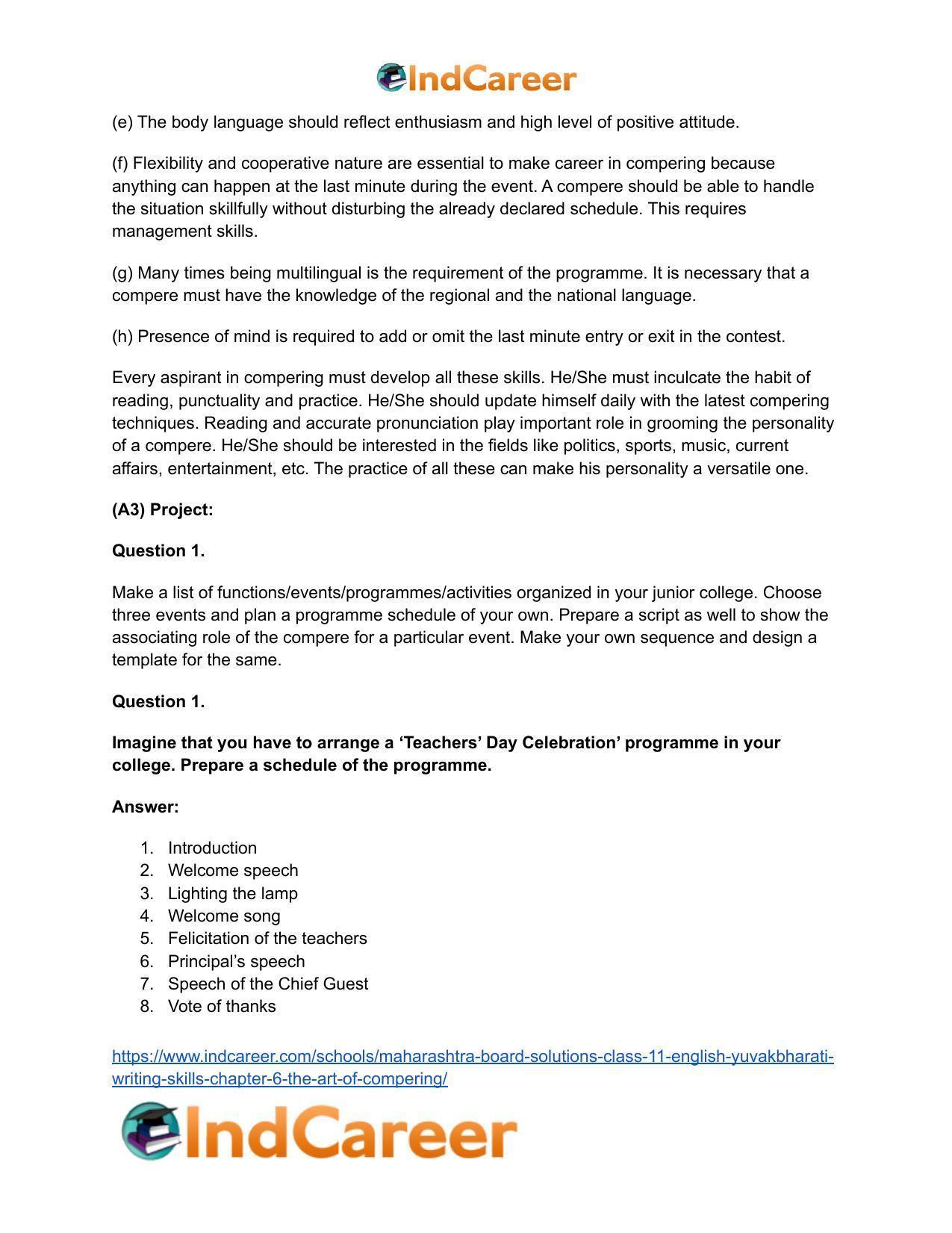 Maharashtra Board Solutions Class 11-English Yuvakbharati (Writing Skills): Chapter 6- The Art of Compering - Page 7