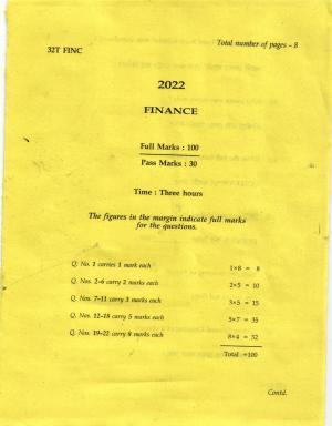 AHSEC Class 12 Finance Question Papers 2022