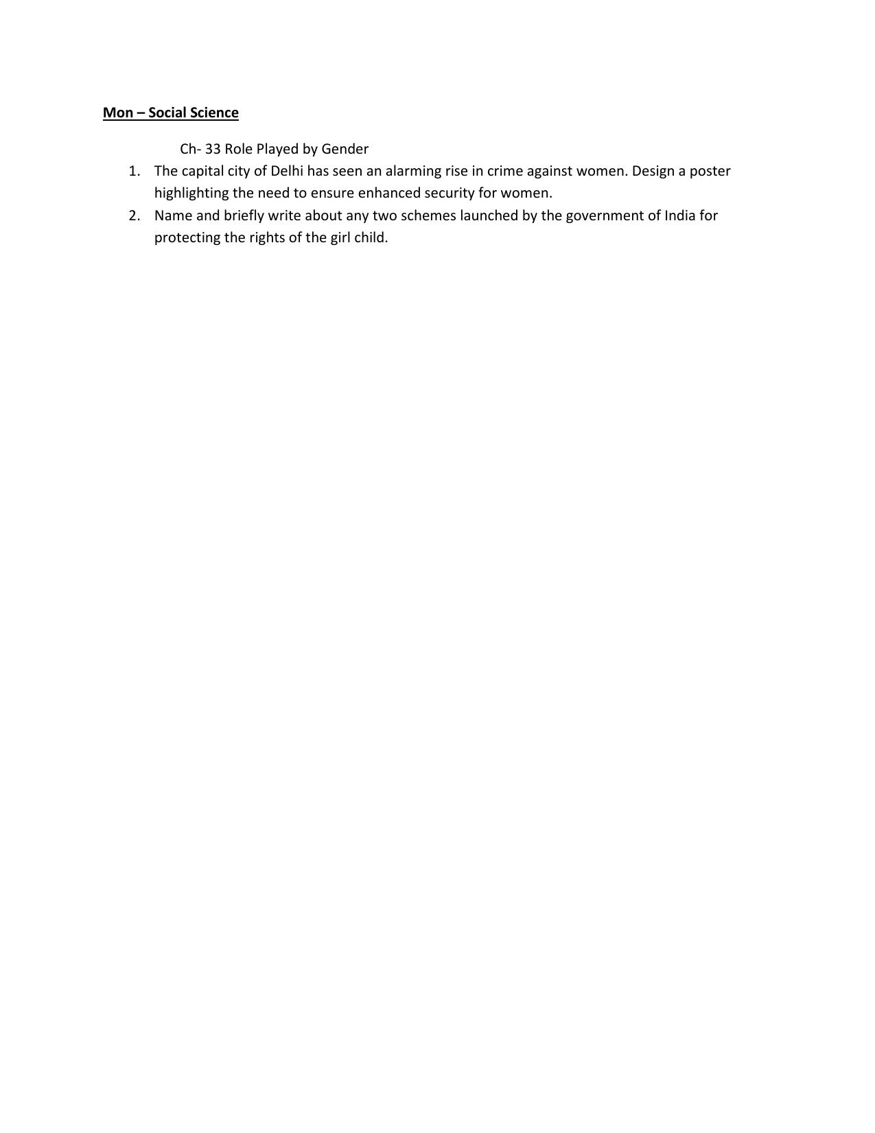 CBSE Worksheets for Class 7 Geography Role Played by Gender Assignment 2 - Page 1