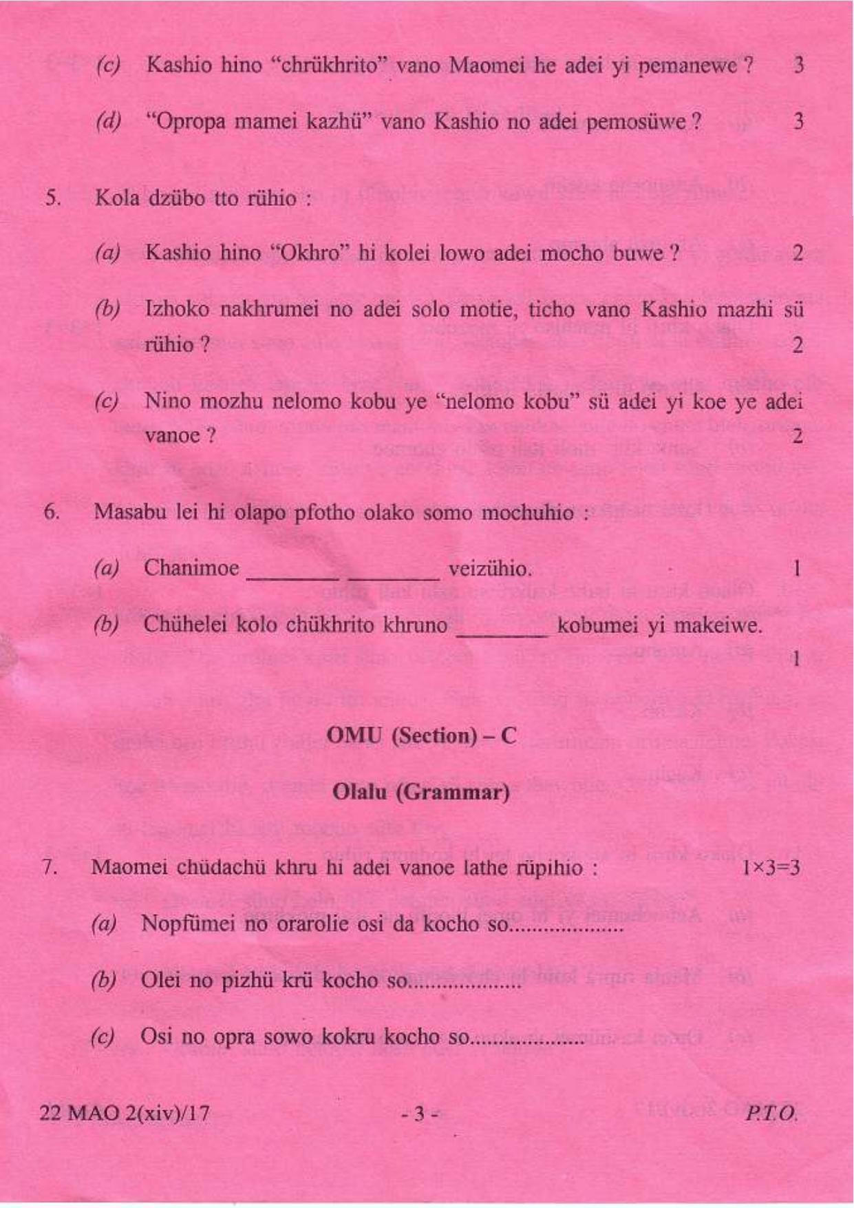 COHSEM Class 12 Mao-La (M.I.L) 2017 Question Papers - Page 3