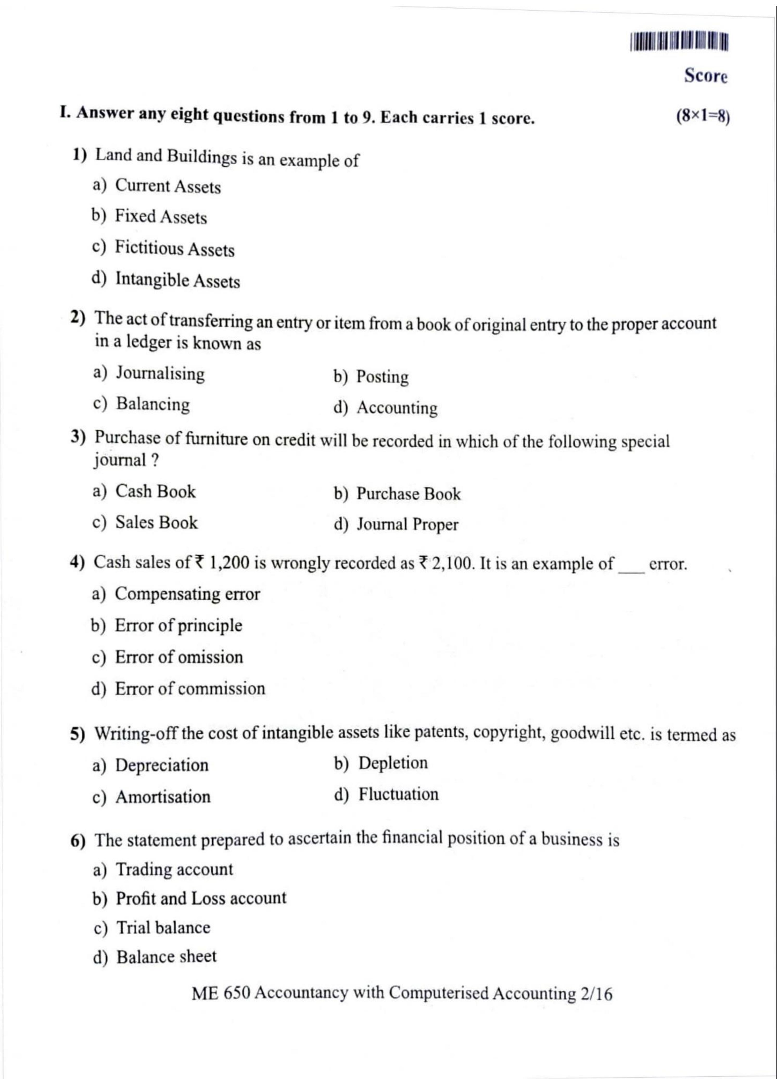 Kerala Plus One 2022 Accountancy (CA) Question Paper (Model) - Page 2