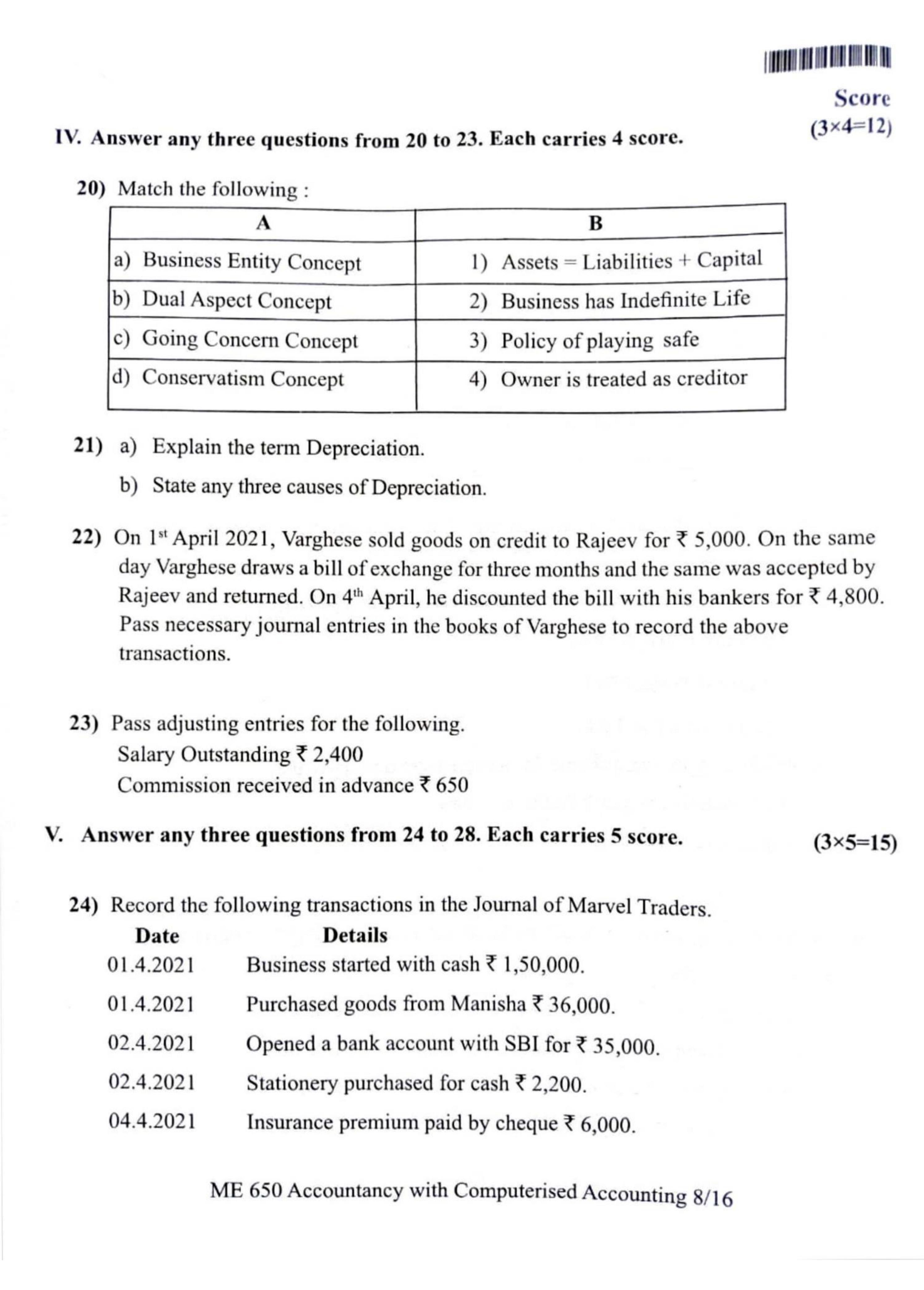 Kerala Plus One 2022 Accountancy (CA) Question Paper (Model) - Page 5