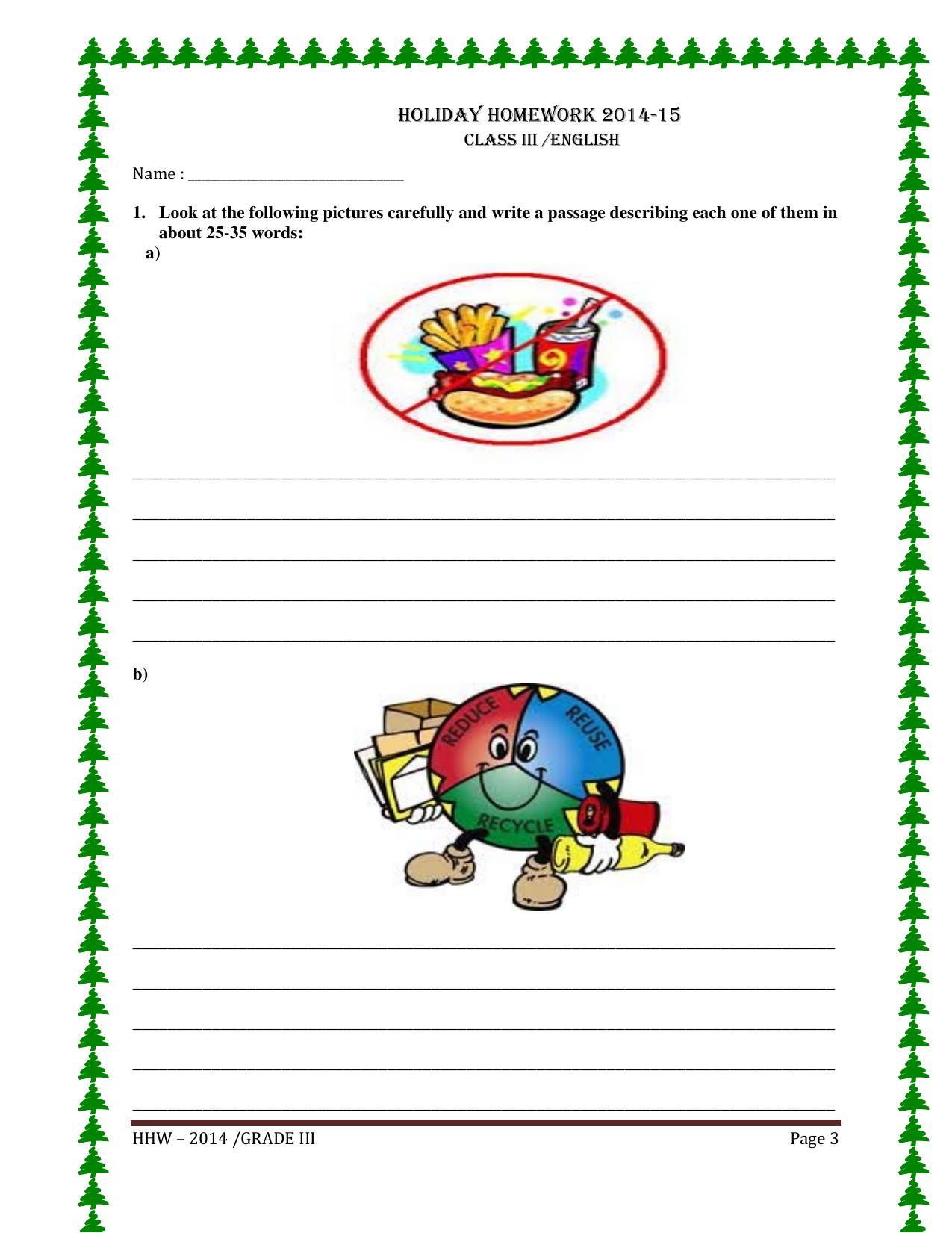 Worksheet for Class 3 English Assignment 32 - Page 1