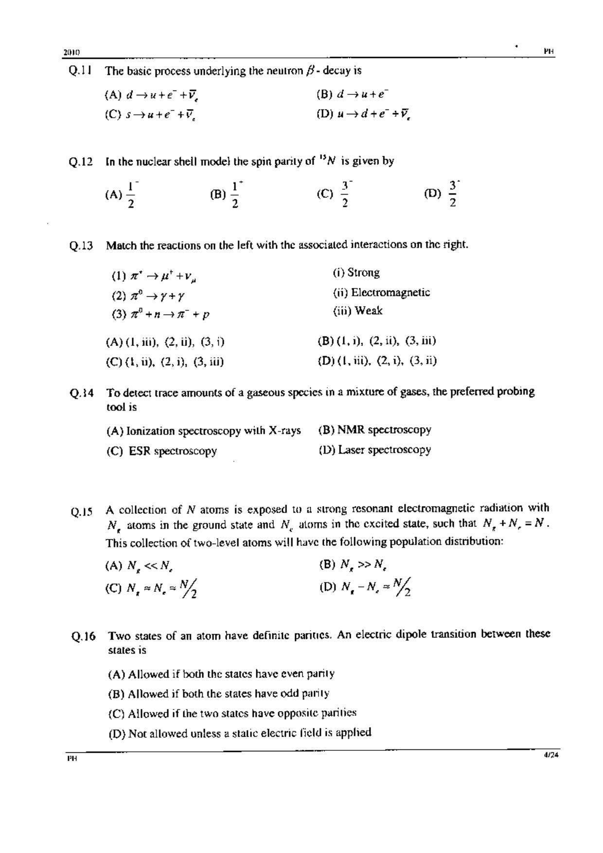 GATE 2010 Physics (PH) Question Paper with Answer Key - Page 4