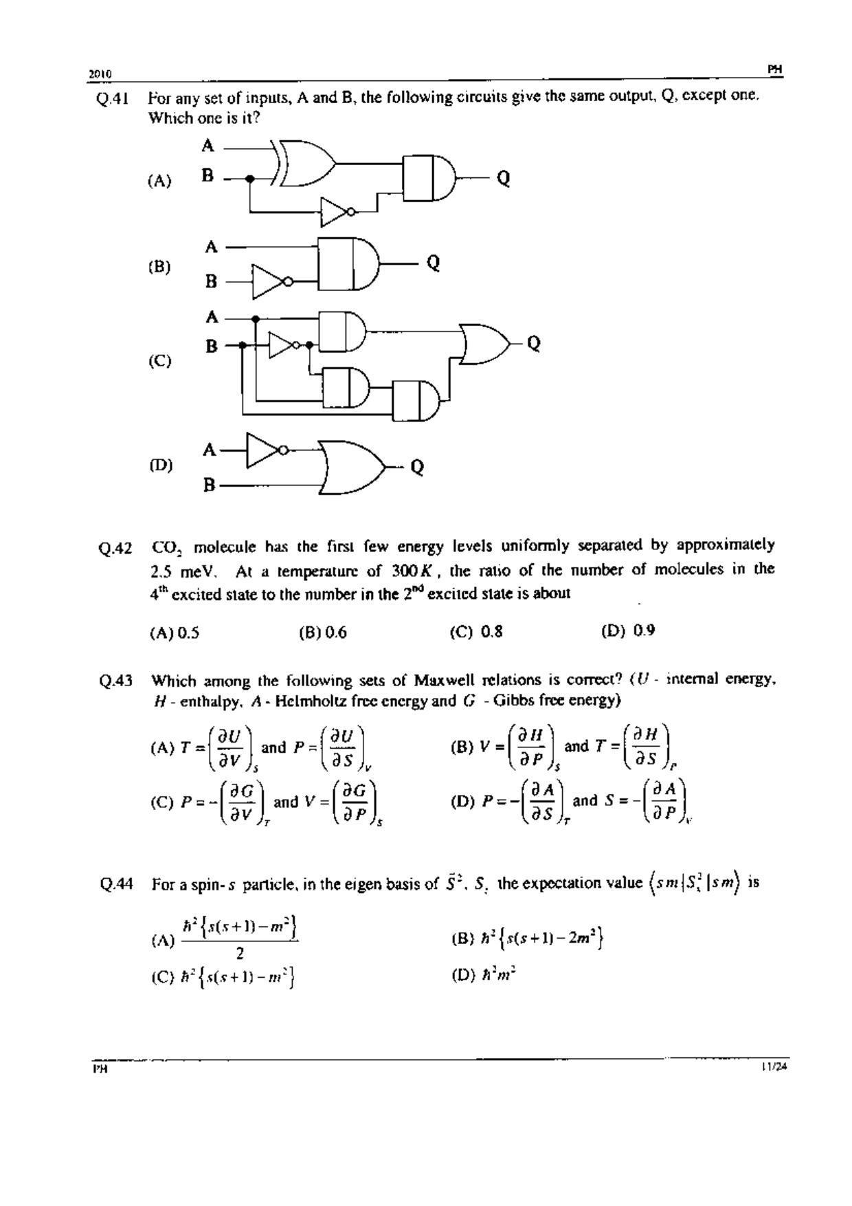 GATE 2010 Physics (PH) Question Paper with Answer Key - Page 11