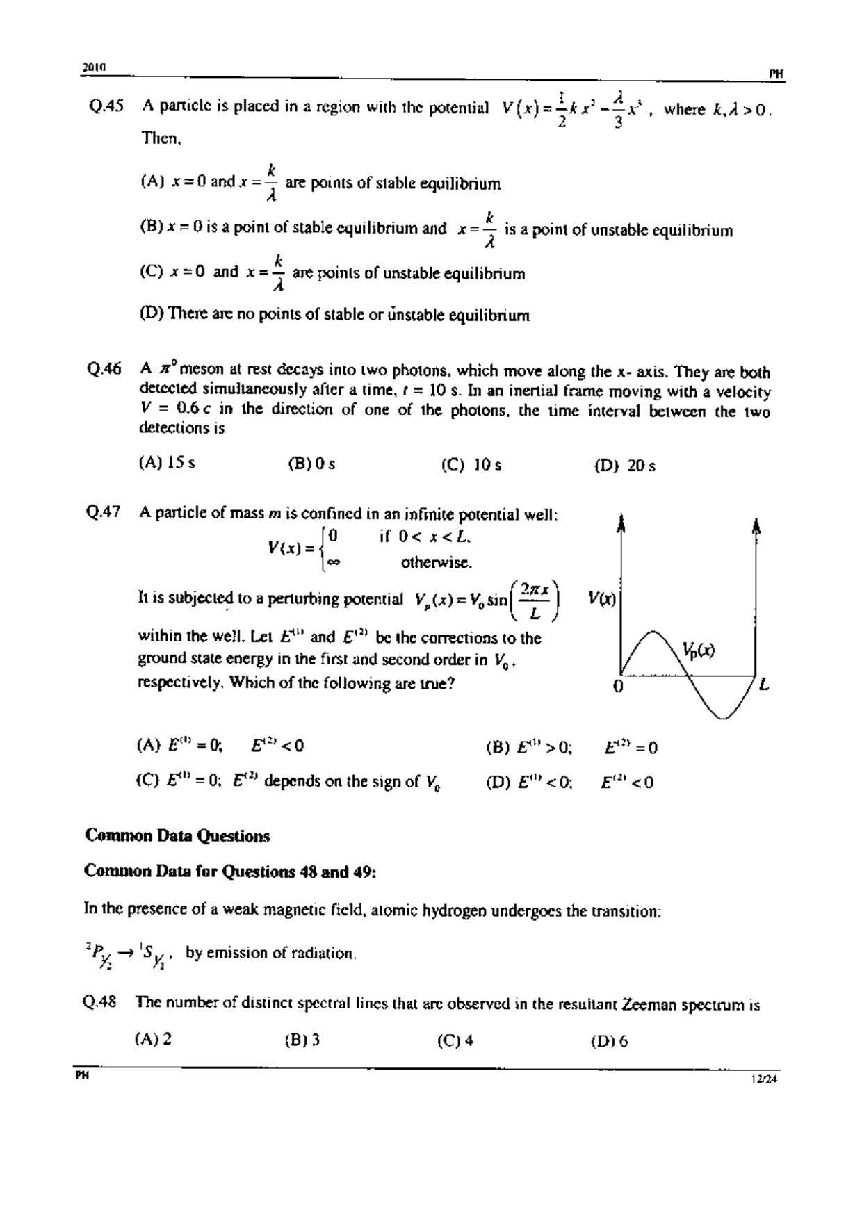 GATE 2010 Physics (PH) Question Paper with Answer Key - Page 12