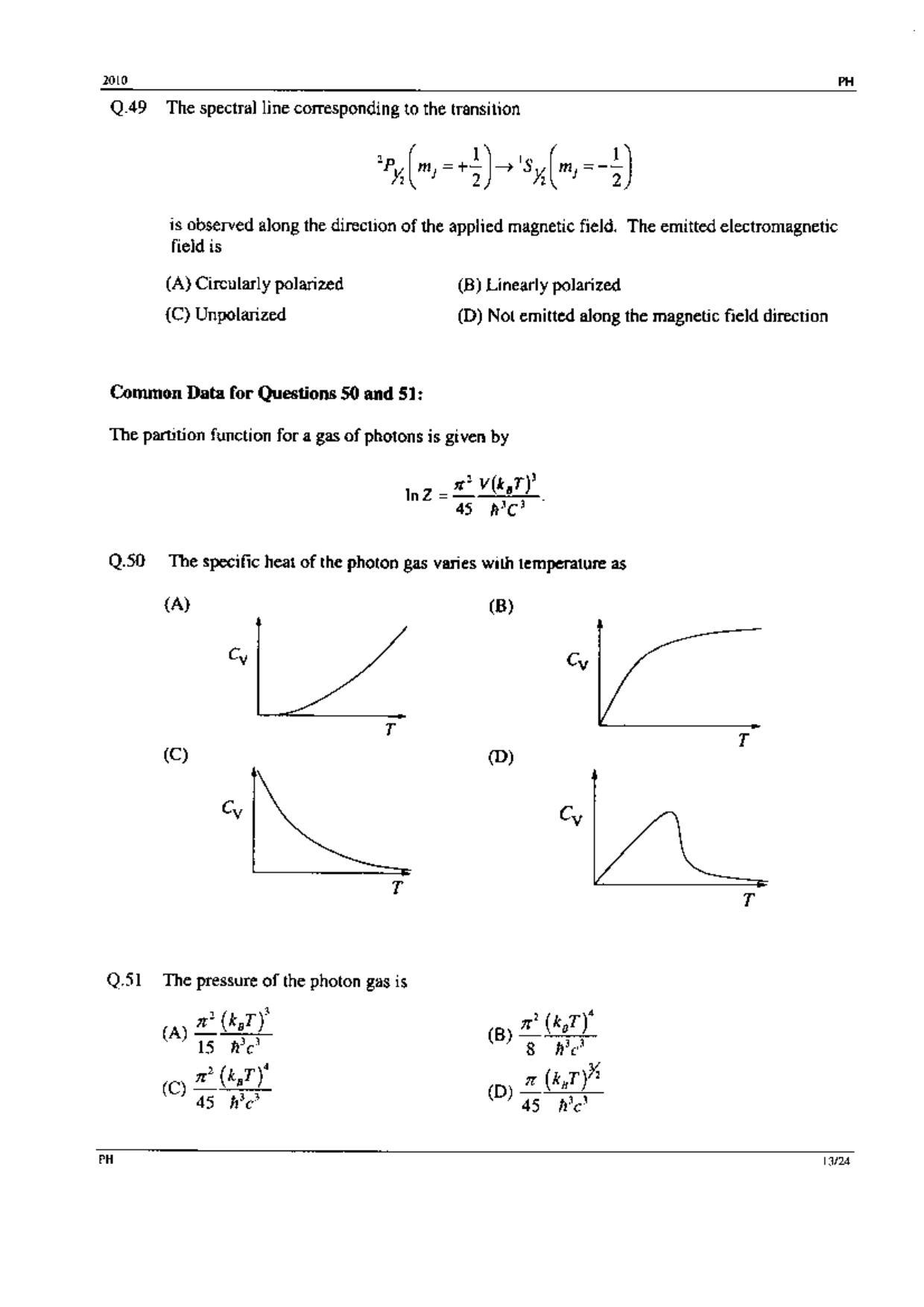GATE 2010 Physics (PH) Question Paper with Answer Key - Page 13