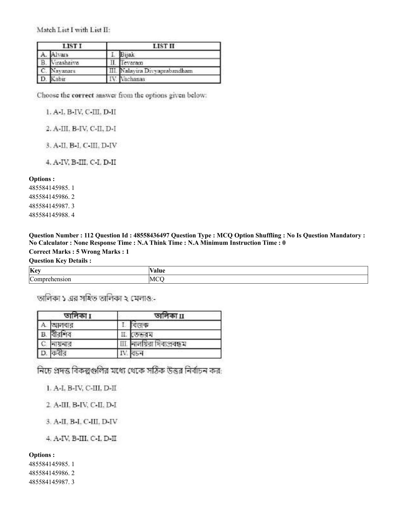 CUET 2023 English Bengali Shift 3 Question Papers - 22 June 2023 - Page 137