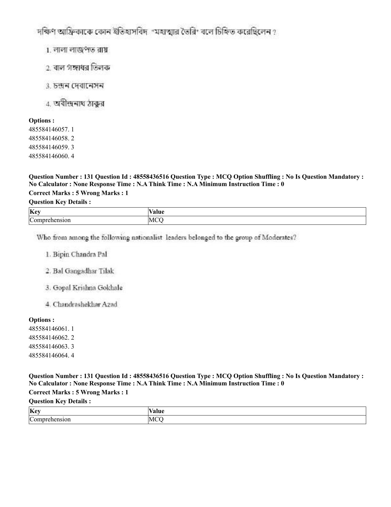 CUET 2023 English Bengali Shift 3 Question Papers - 22 June 2023 - Page 156