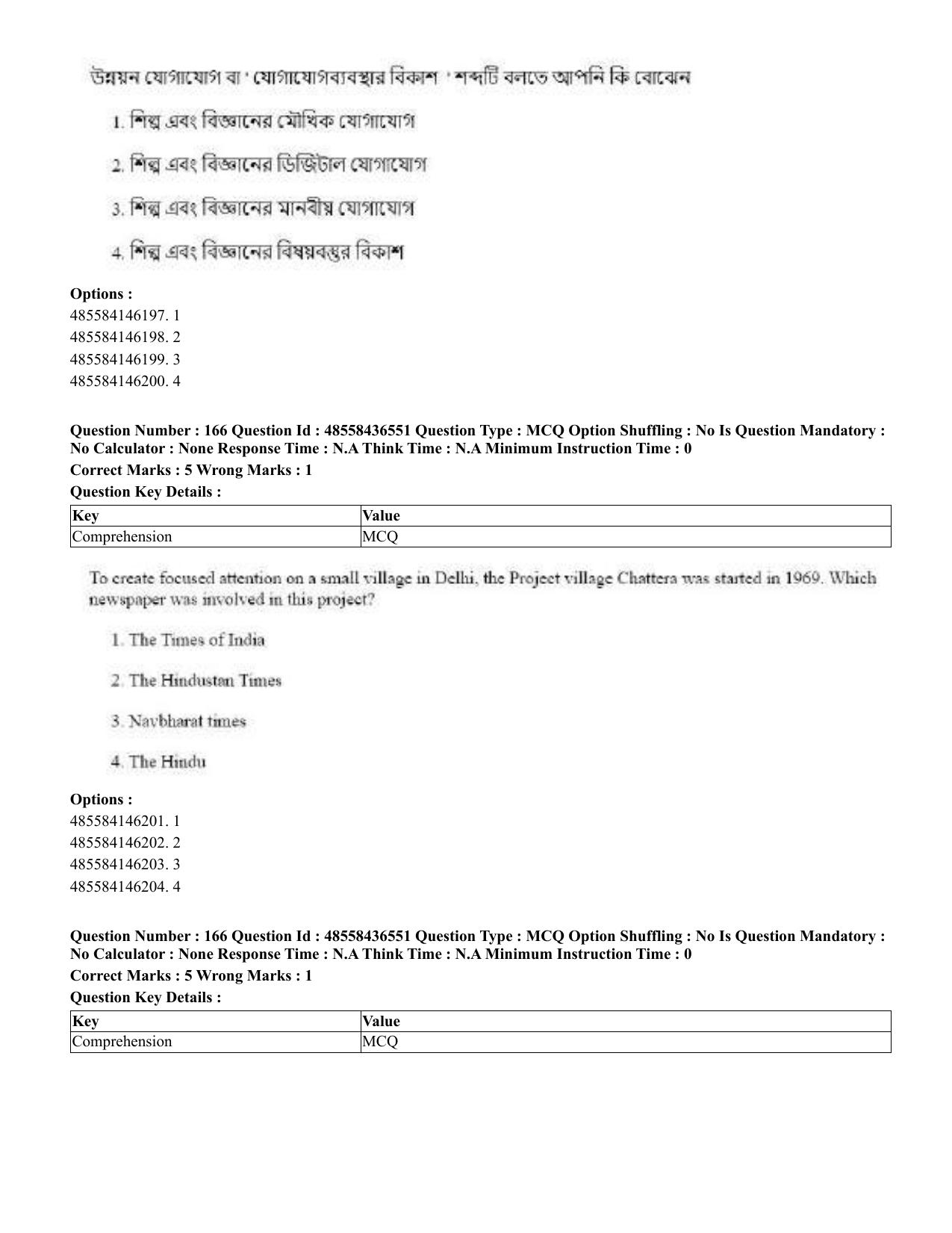 CUET 2023 English Bengali Shift 3 Question Papers - 22 June 2023 - Page 198
