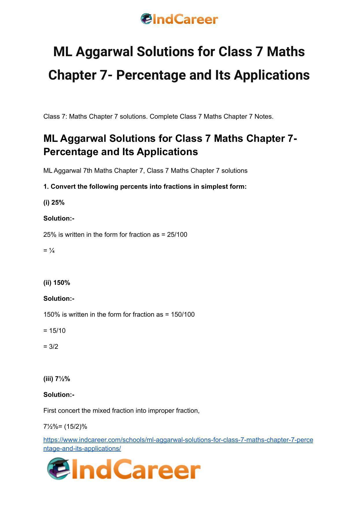 ML Aggarwal Solutions for Class 7 Maths Chapter 7- Percentage and Its Applications - Page 2