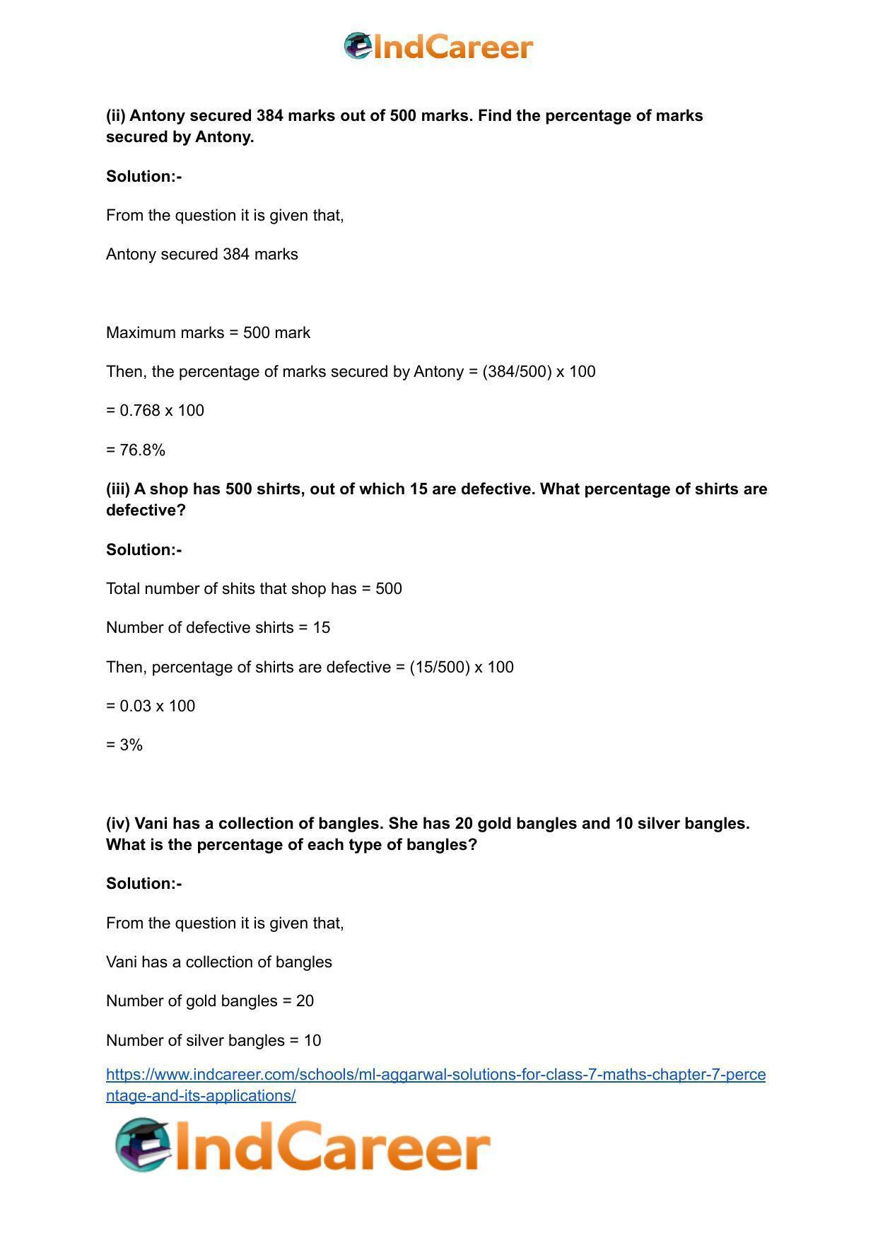 ML Aggarwal Solutions for Class 7 Maths Chapter 7- Percentage and Its Applications - Page 6