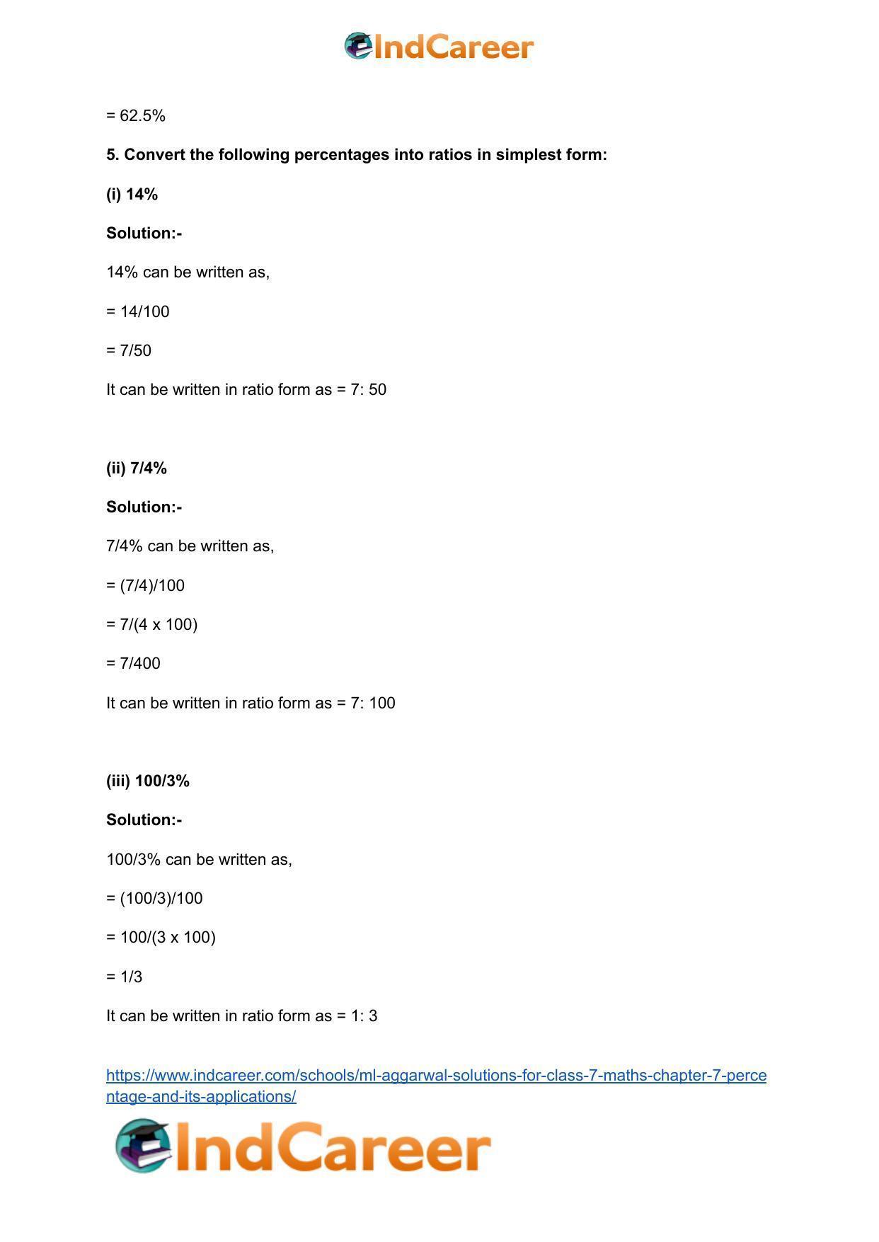 ML Aggarwal Solutions for Class 7 Maths Chapter 7- Percentage and Its Applications - Page 9