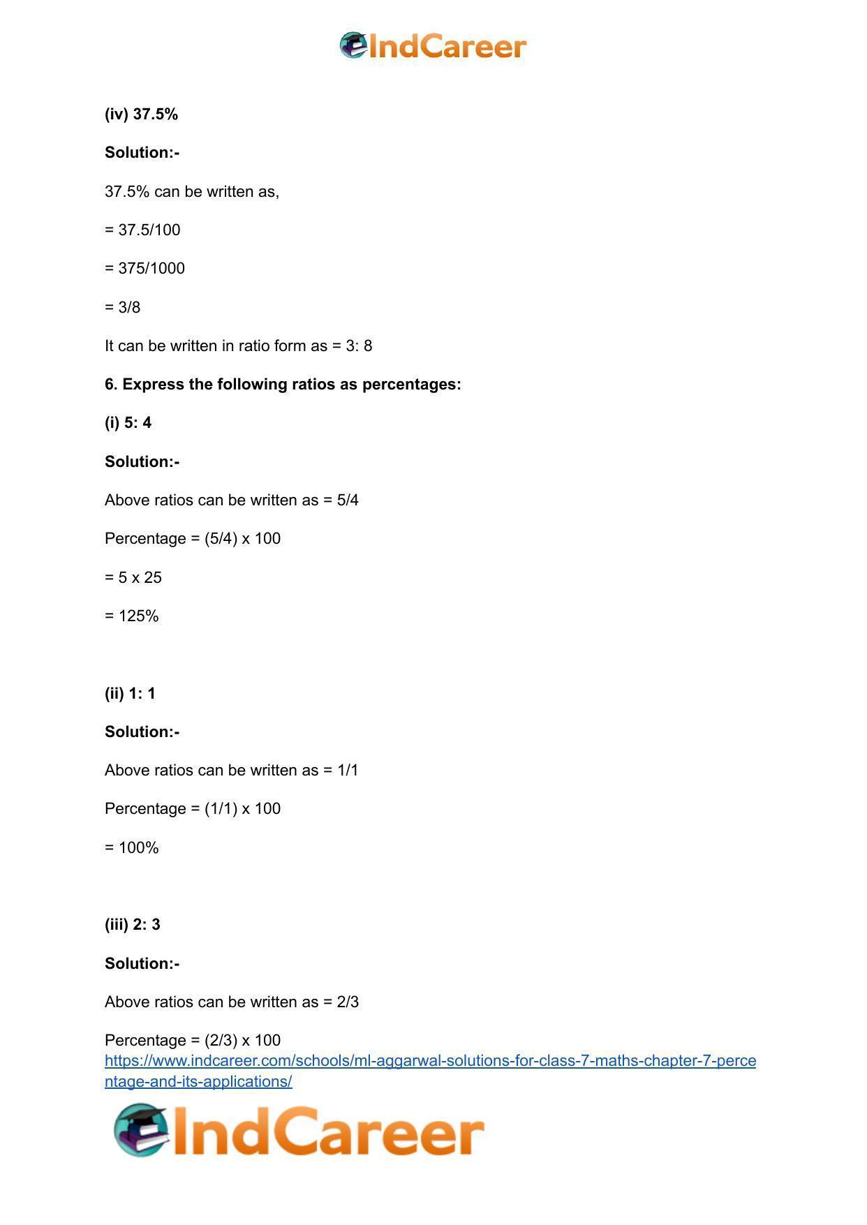 ML Aggarwal Solutions for Class 7 Maths Chapter 7- Percentage and Its Applications - Page 10