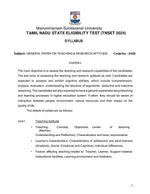 TNSET Syllabus - General Paper On Teaching & Research Aptitude