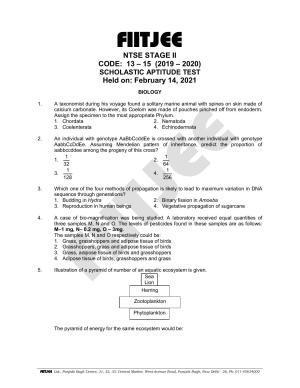 NTSE 2020 (Stage II) SAT Paper (February 14, 2021)