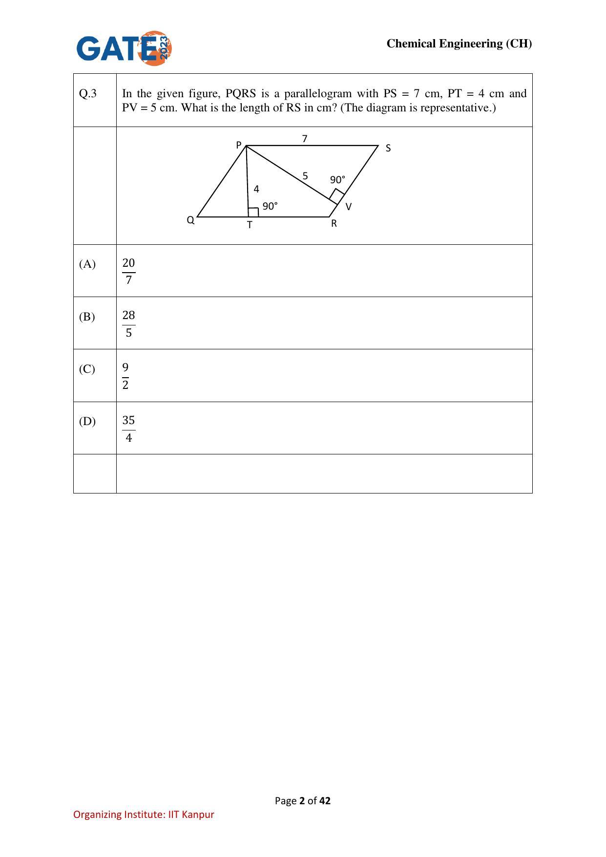 GATE 2023 Chemical Engineering (CH) Question Paper - Page 2