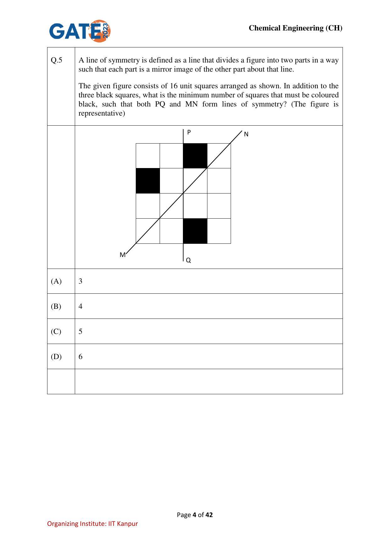 GATE 2023 Chemical Engineering (CH) Question Paper - Page 4
