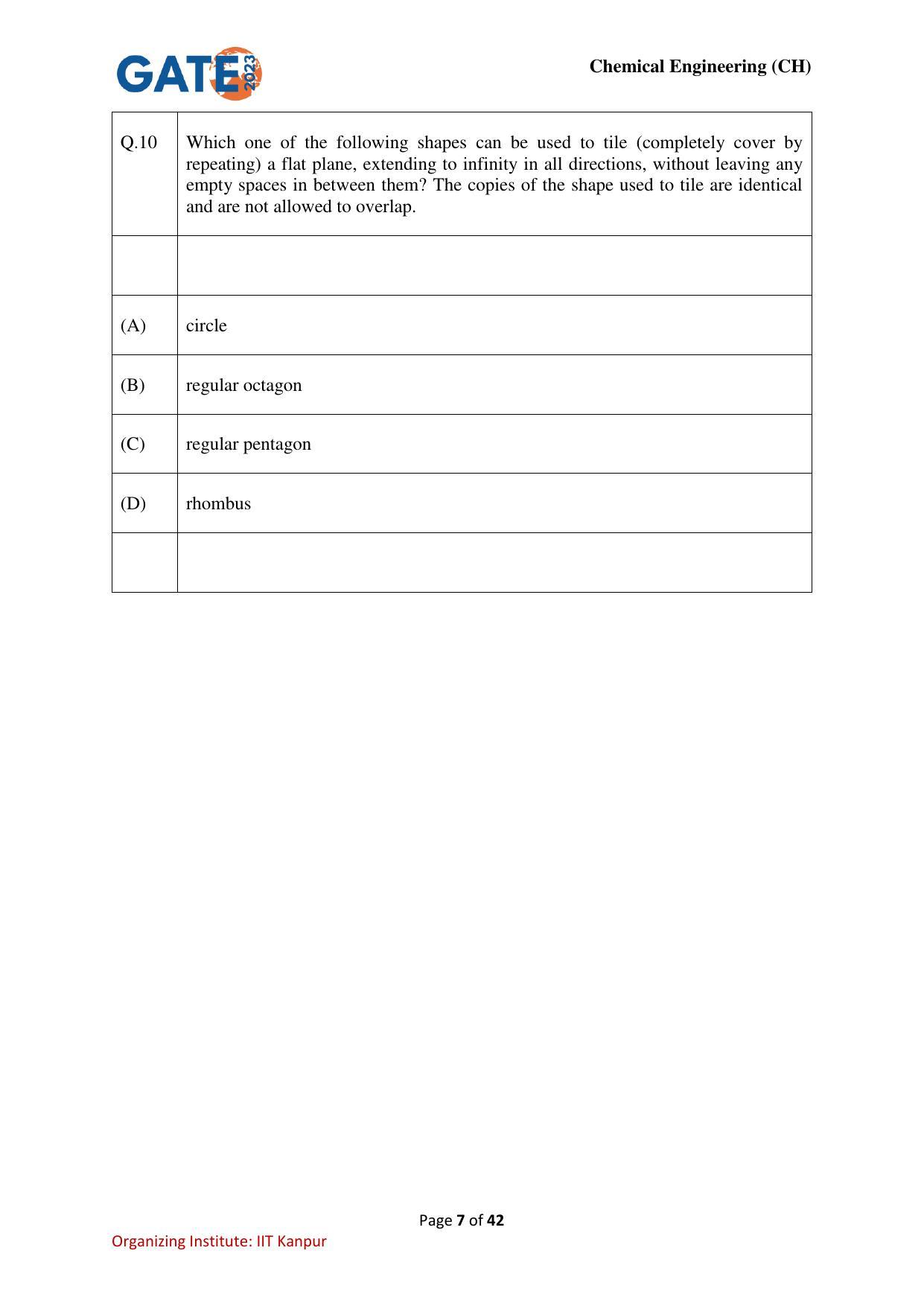 GATE 2023 Chemical Engineering (CH) Question Paper - Page 7