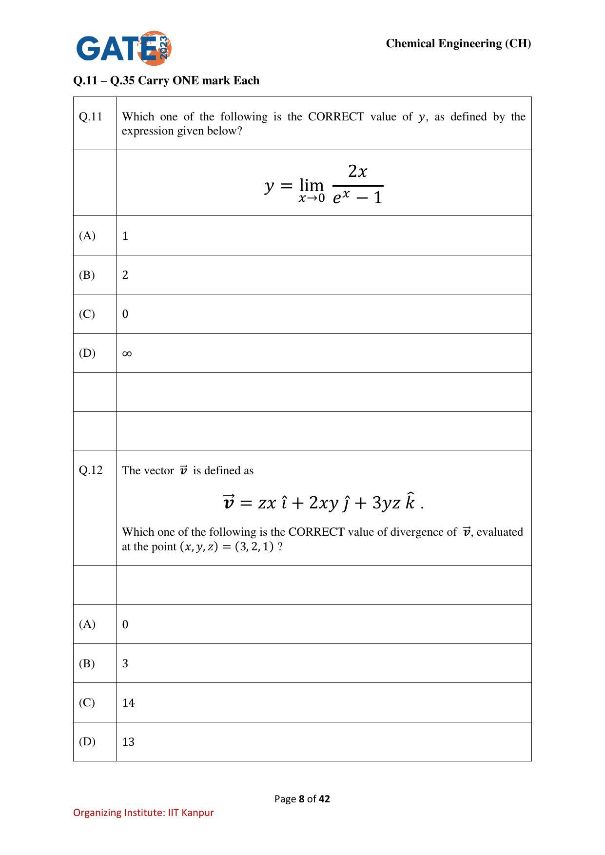 GATE 2023 Chemical Engineering (CH) Question Paper - Page 8